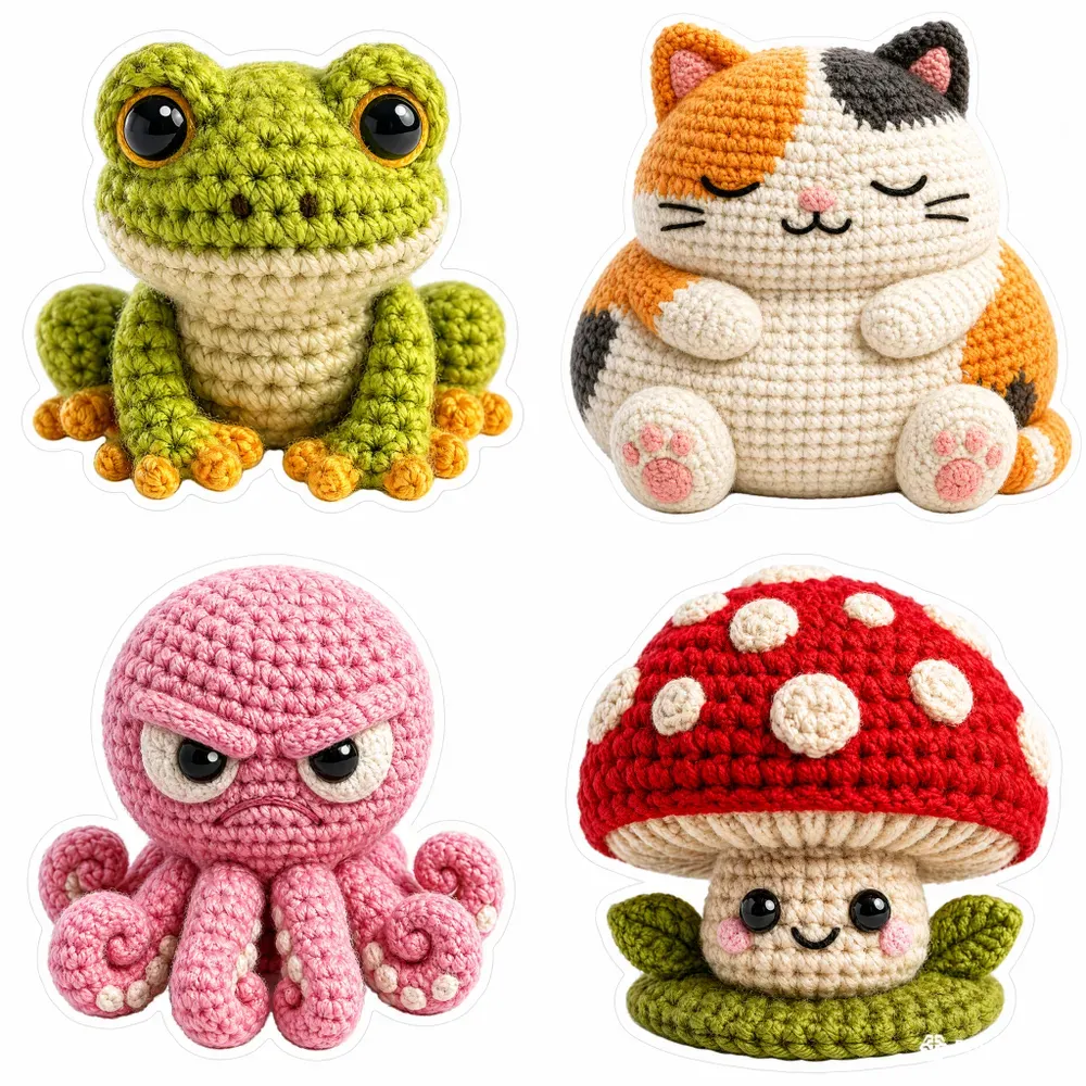 3D Crochet Amigurumi Diecut Stickers