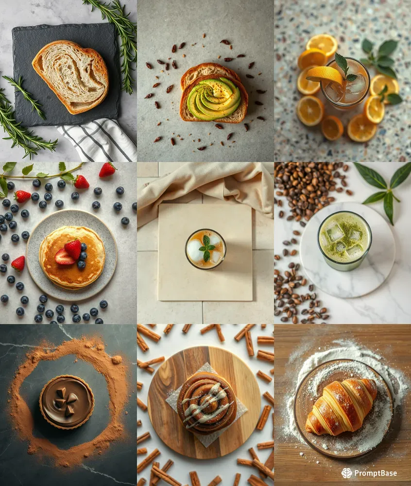 Commercial Coffee Bakery Flatlays