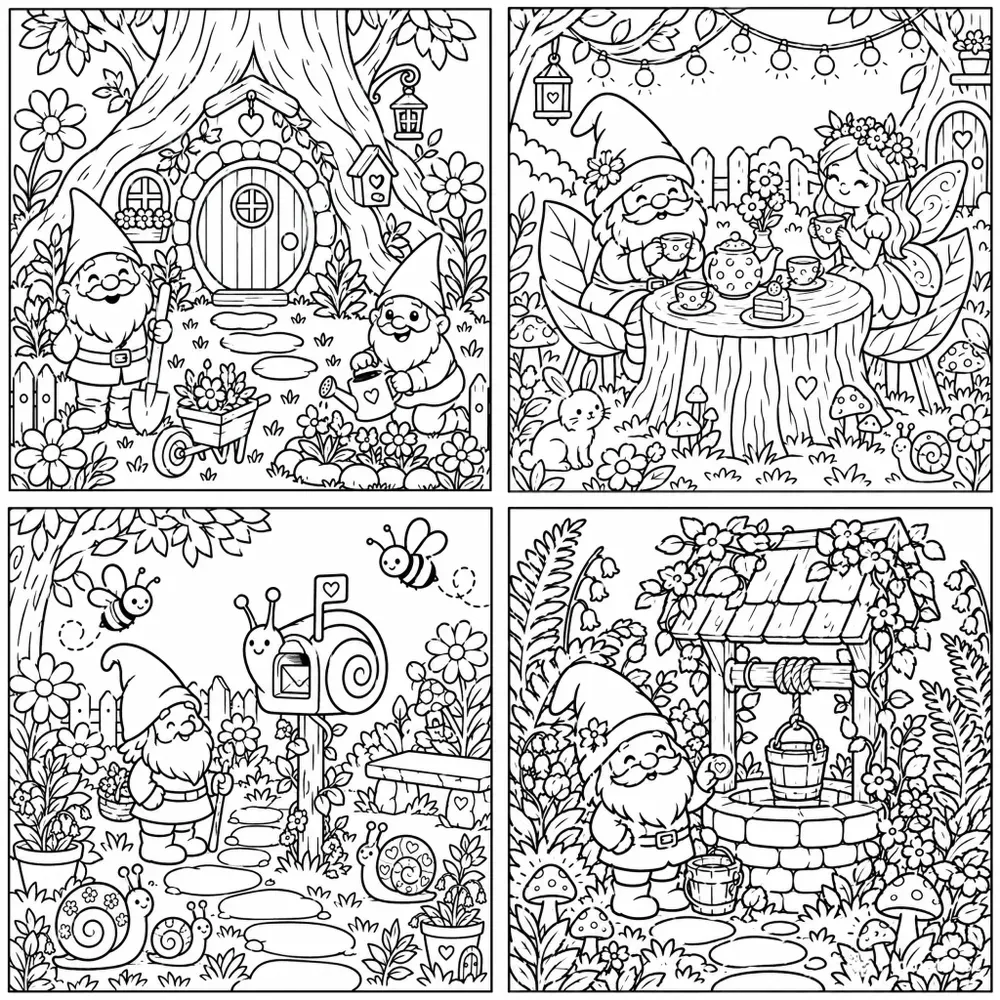 Cozy Fairy Gnome Easy Coloring Pages