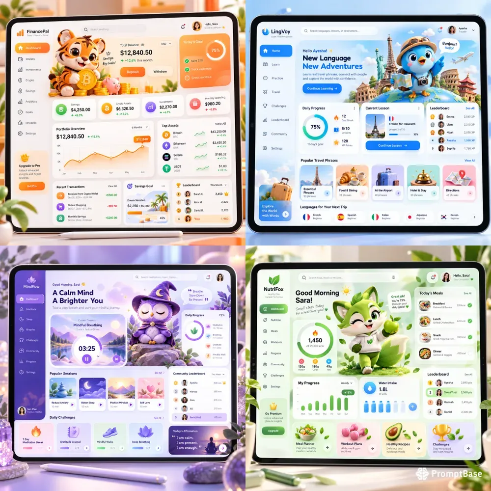 3D Mascot UIux App Dashboard Generator