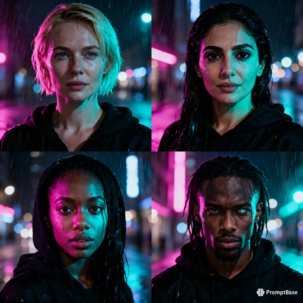 Neon Night Portraits Cinematic Rain