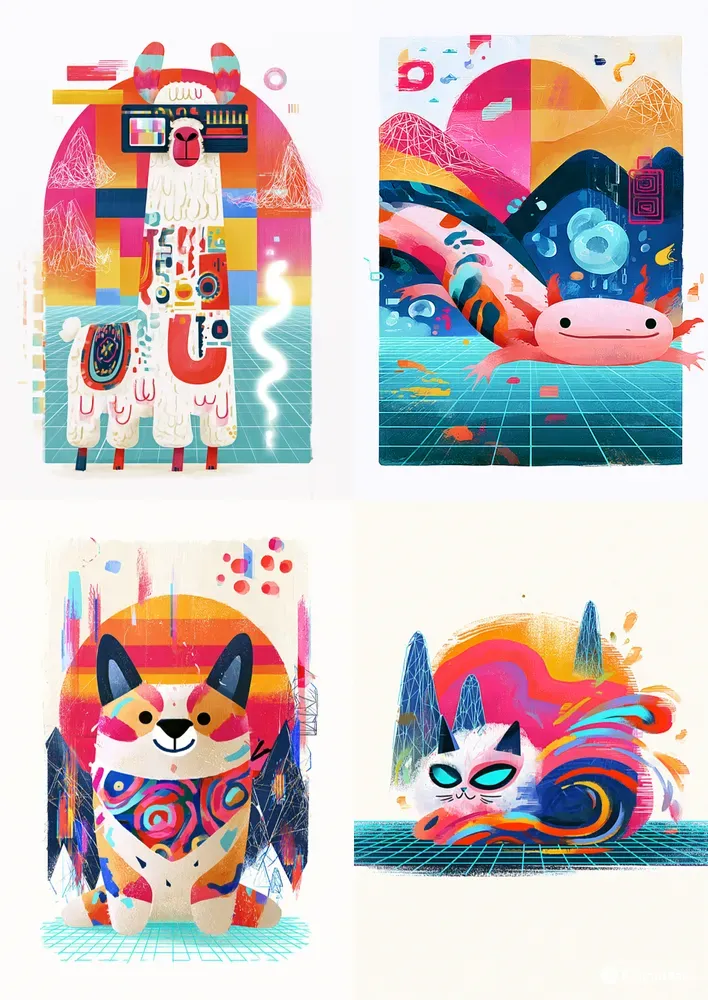 Synthwave Chill Animals Tshirt Designs