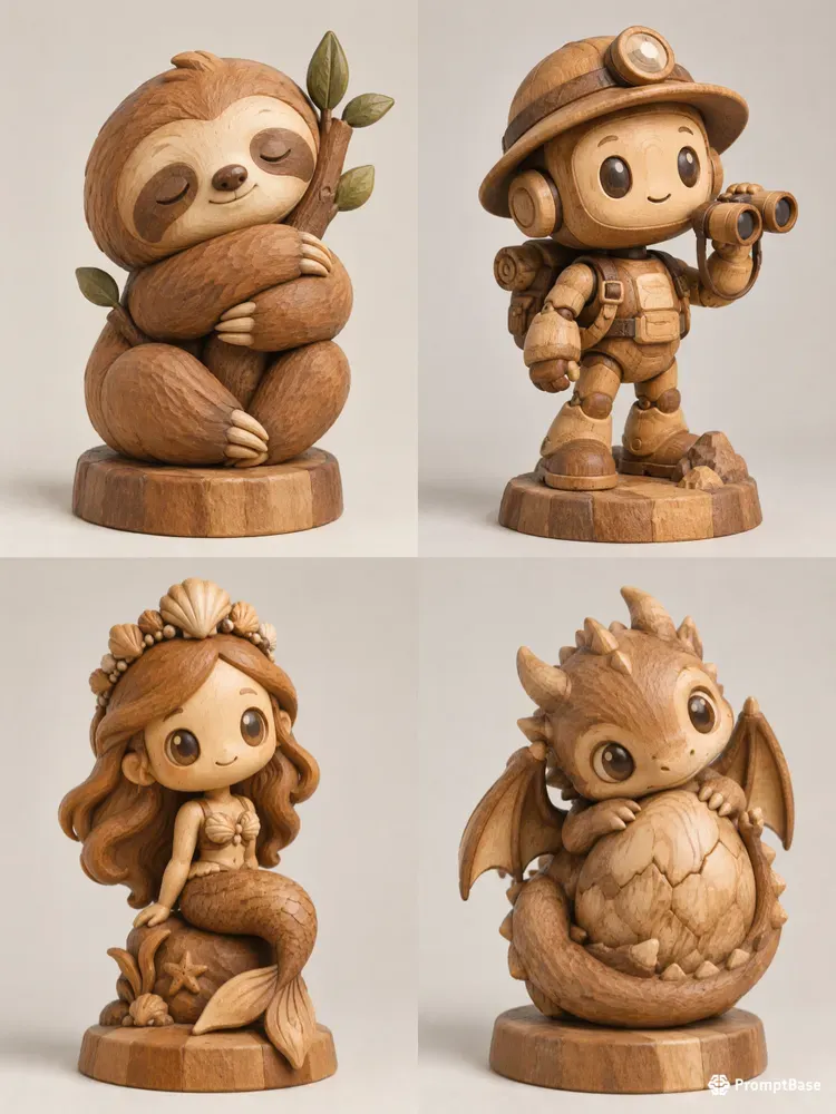 Wooden 3D Character Sculptures