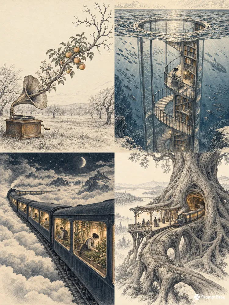 Surreal Etched Dreamscape Art Prints