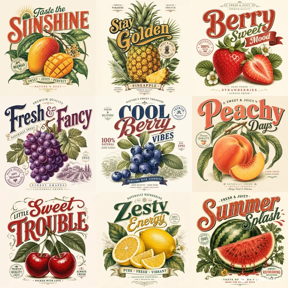 Vintage Fruit Typography Art Packs