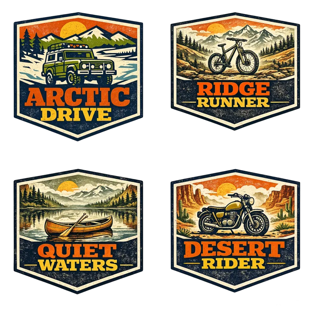 Retro 70s Adventure Badge Logo Designs