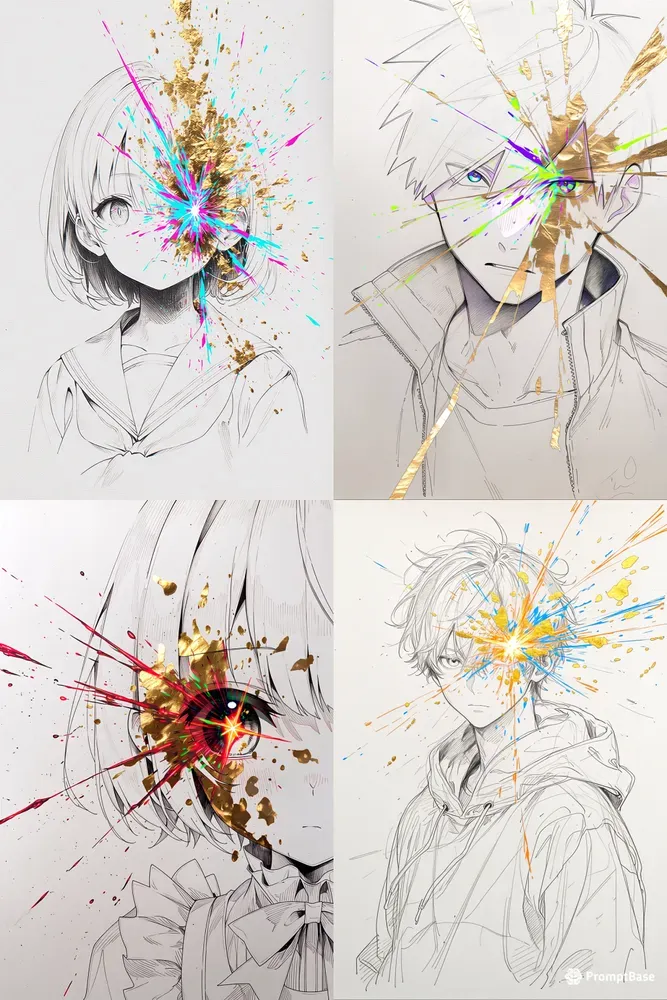 Neon Gold Leaf Mixed Media Anime Style