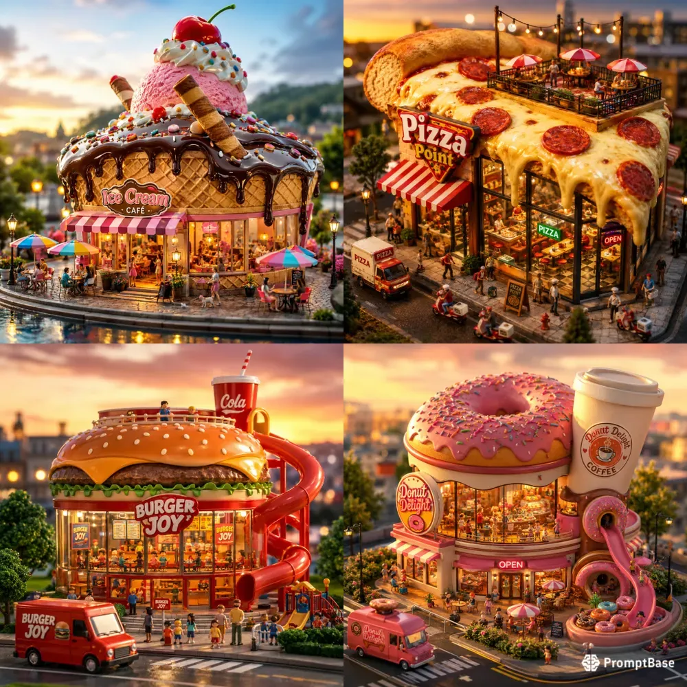 Miniature Fast Food Toy World Scenes