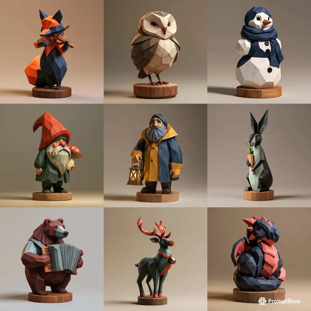 Handcrafted Stylized 3D Carved Figurines
