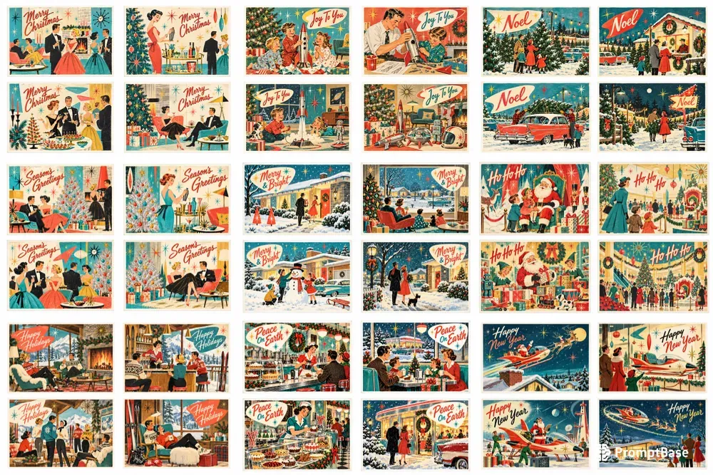 Retro Atomic Christmas Postcards