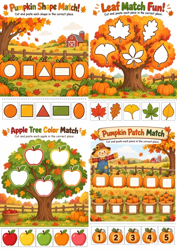 Fall Match Paste Worksheet Makers