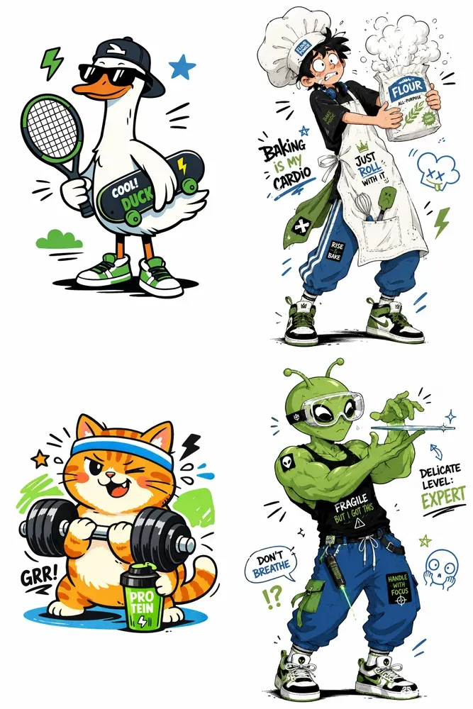 Trendy Sporty Doodle Illustrations