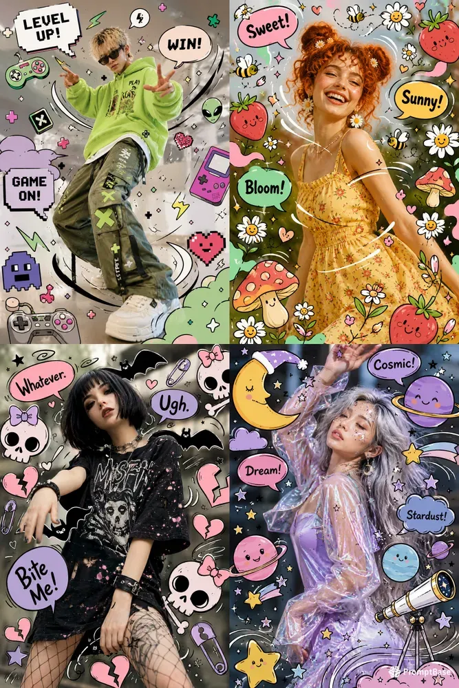 Mixed Media Kawaii Doodle Portraits