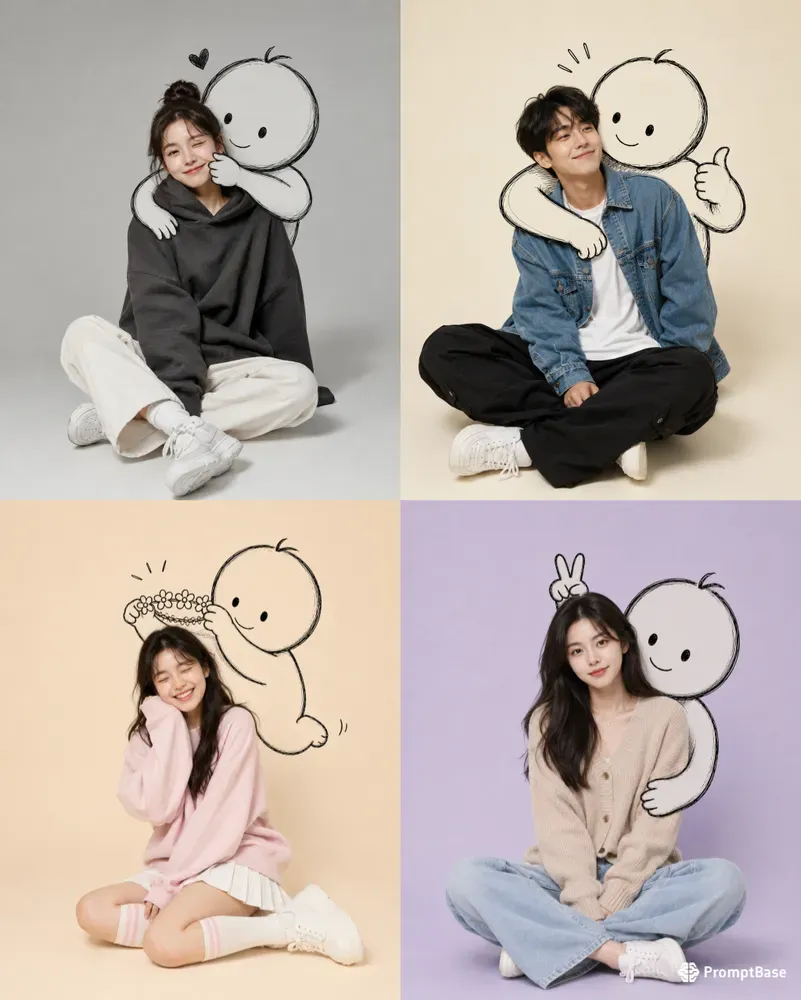 Minimalist Doodle Hug Portraits