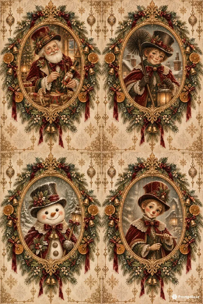 Antique Gold Frame Christmas Art
