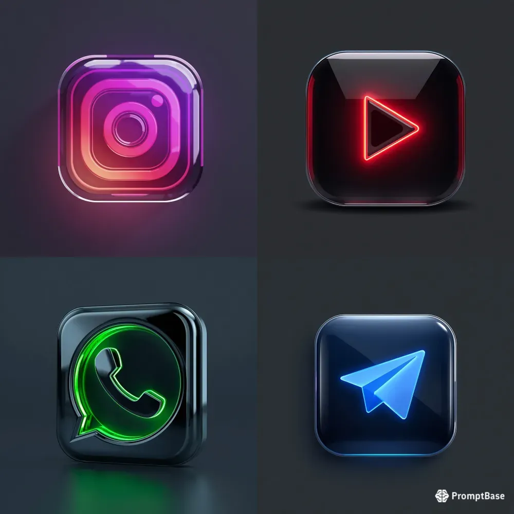 3D Cyberpunk Social Media Icons