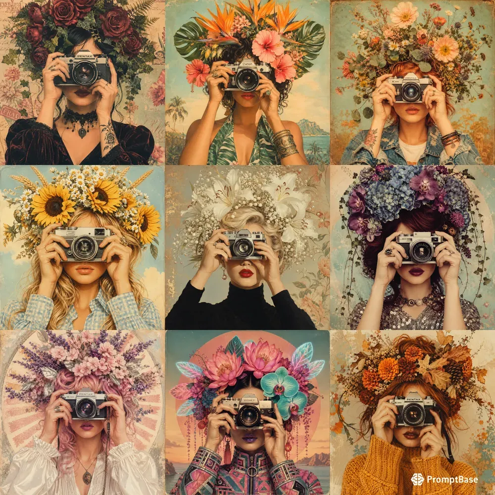Vintage Floral Camera Portraits