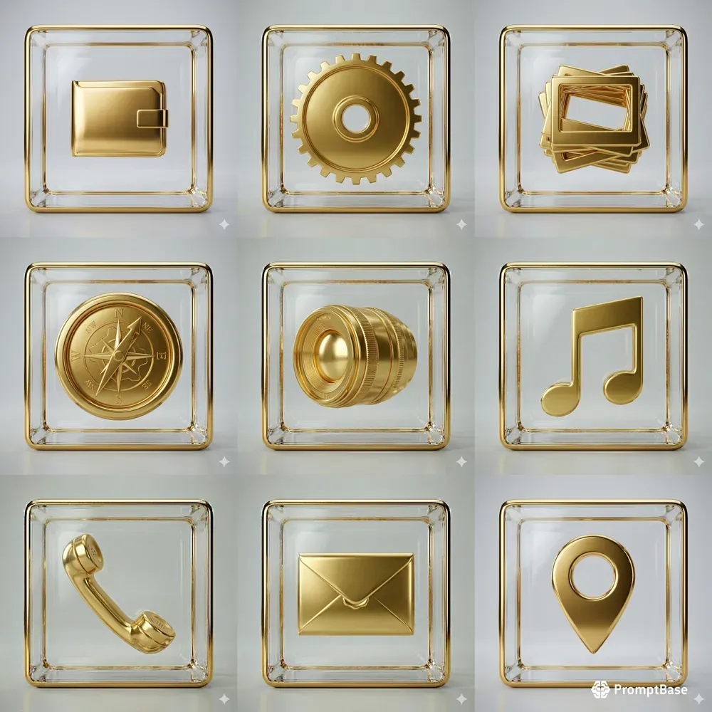 3D Glassmorphism Gold App Icons Packs
