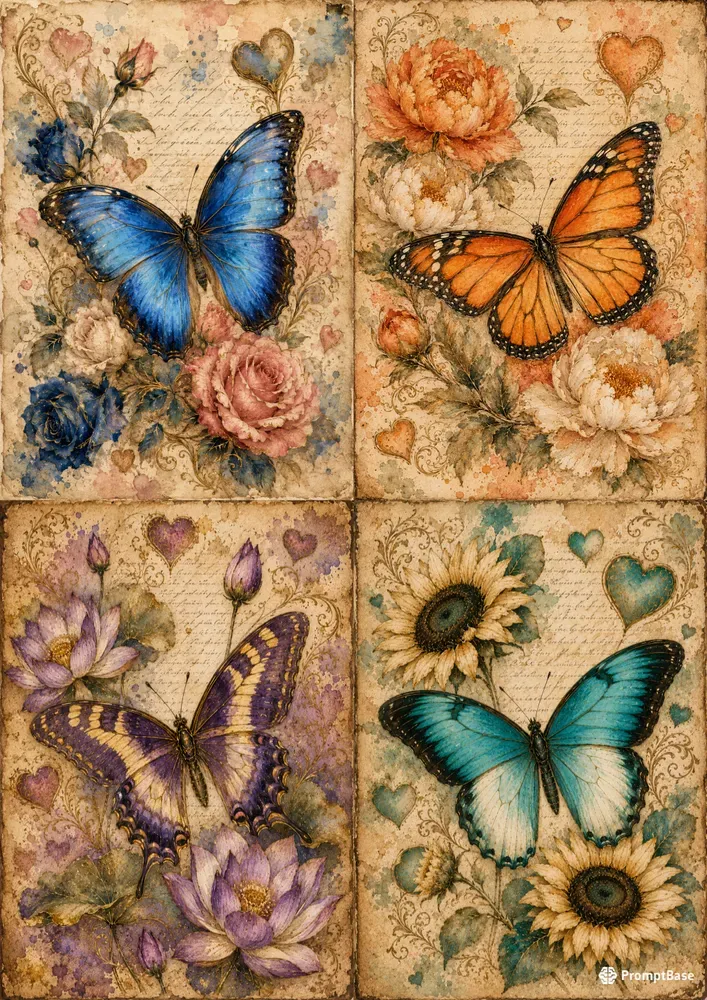 Vintage Butterfly Love Art