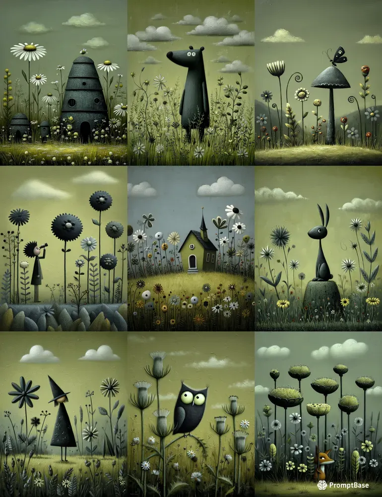 Whimsical Golden Meadow Folk Creatures