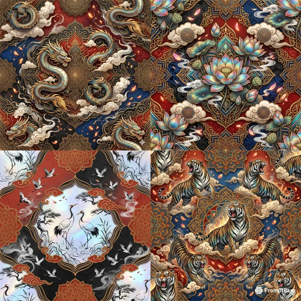 Oriental Seamless Pattern Fabric Art