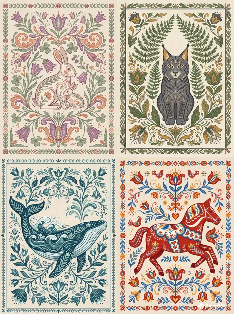 Nordic Folk Art Animal Illustrations