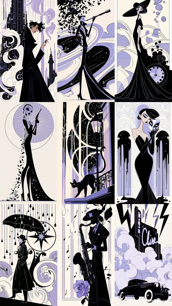 Elegant Art Deco Noir Book Covers