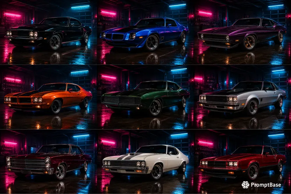 Retro Muscle Car Neon Garage Posters
