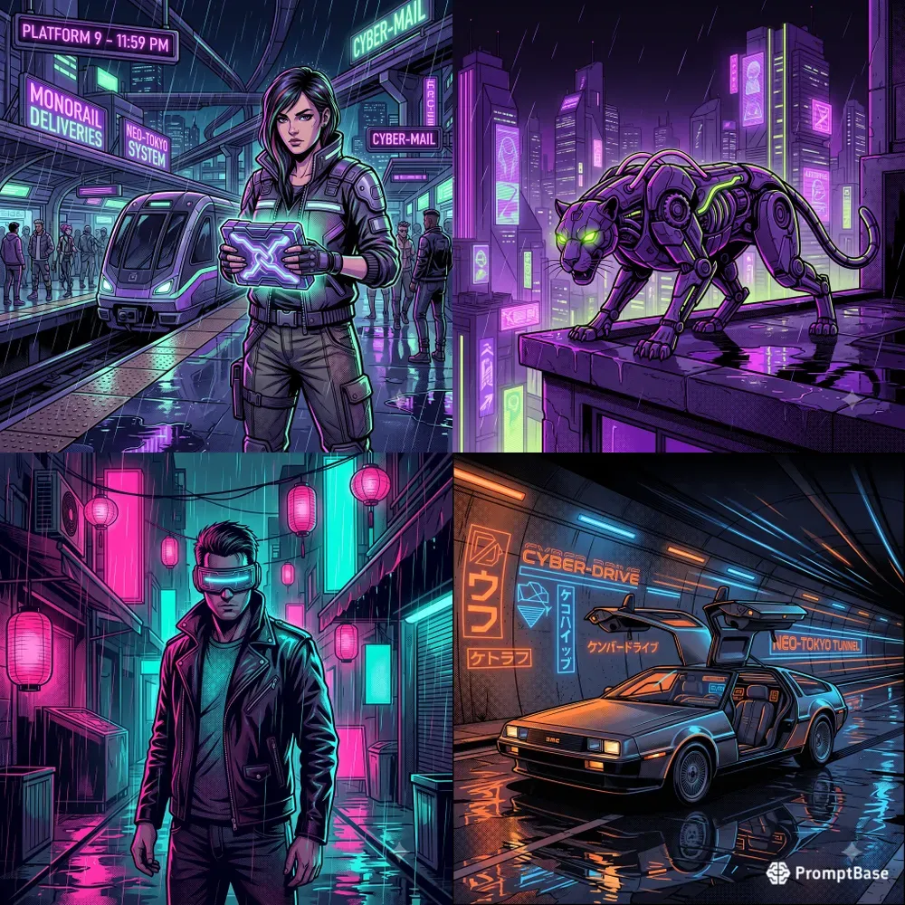 Retro Cyberpunk Neon Vector Graphics