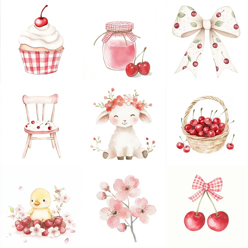 Cherry Nursery Watercolor Clipart