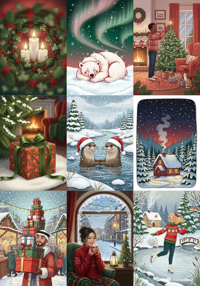 Cozy Storybook Christmas Card Art