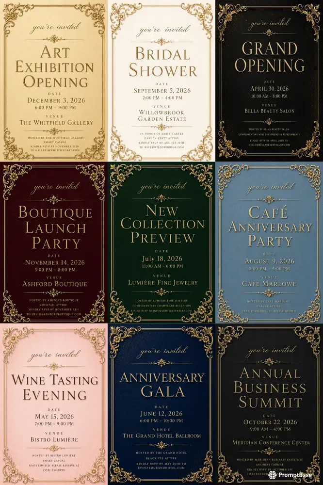 Elegant Gold Frame Event Invitations
