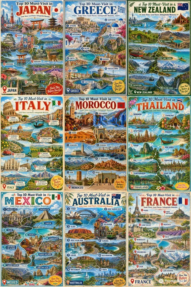 Top 10 Country Travel Destination Posters