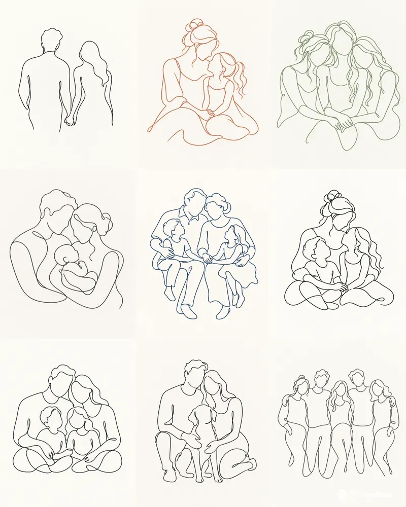 One Line Family Portrait Art Prints