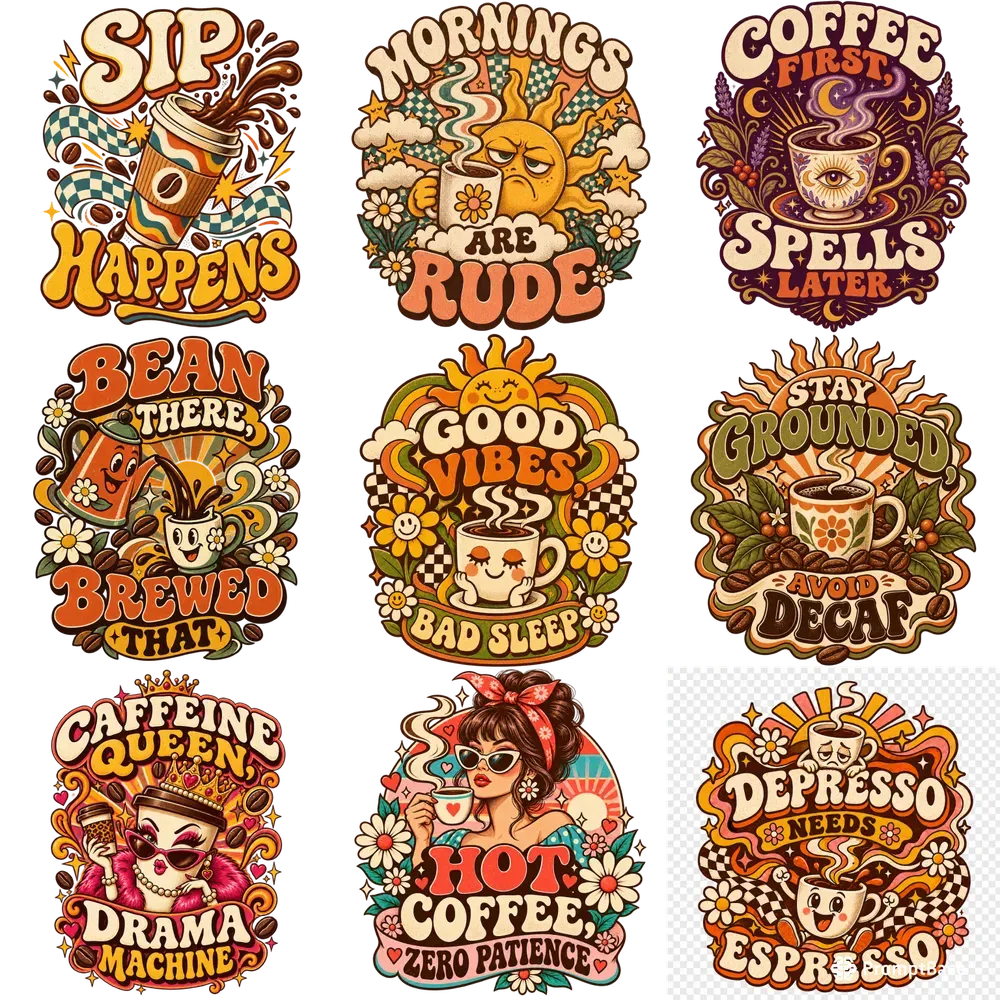 Groovy Retro Coffee Tshirt Designs