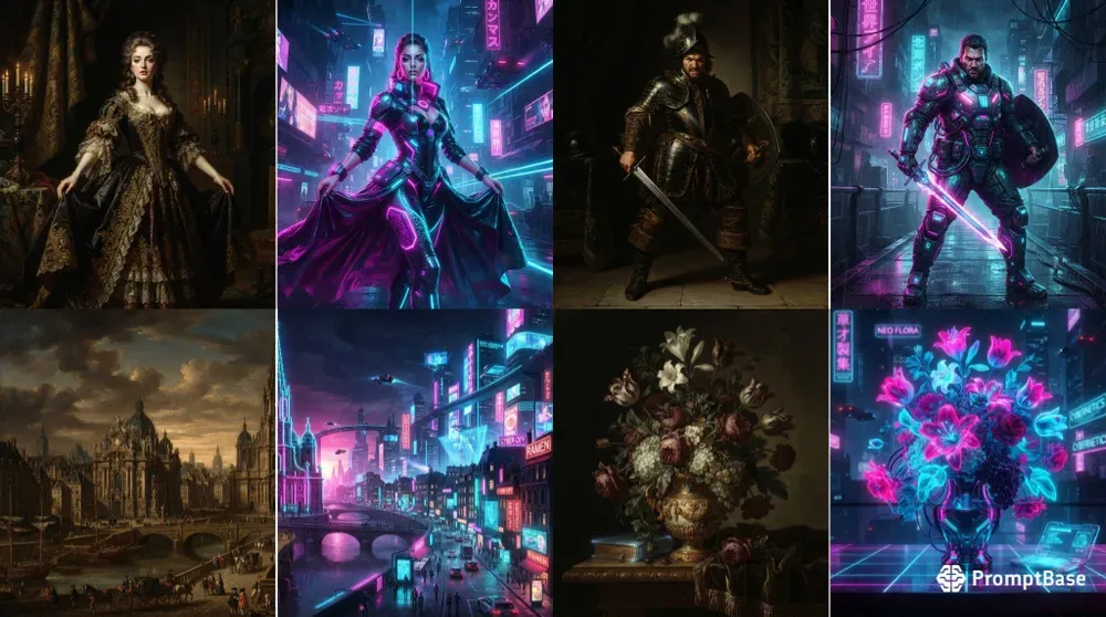 Baroque Vs Cyberpunk Split Art