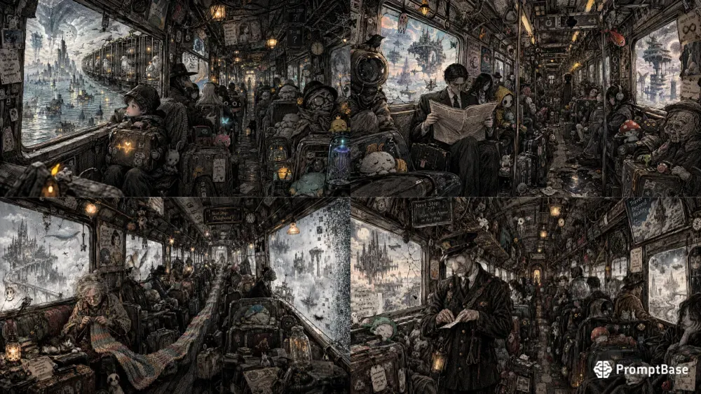 Surreal Train Journey Doodle Artworks
