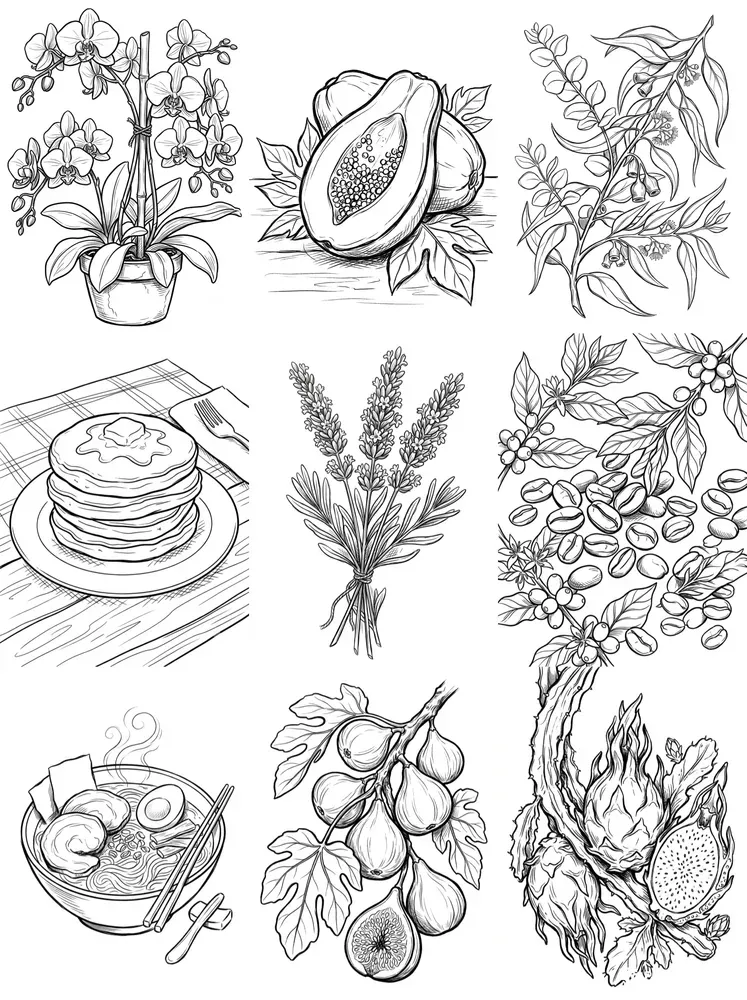 Charcoal Sketch Coloring Book Pages