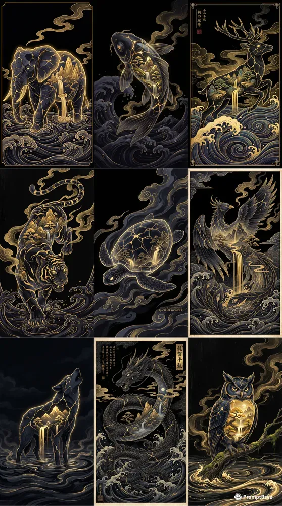 Golden Kintsugi Obsidian Landscapes