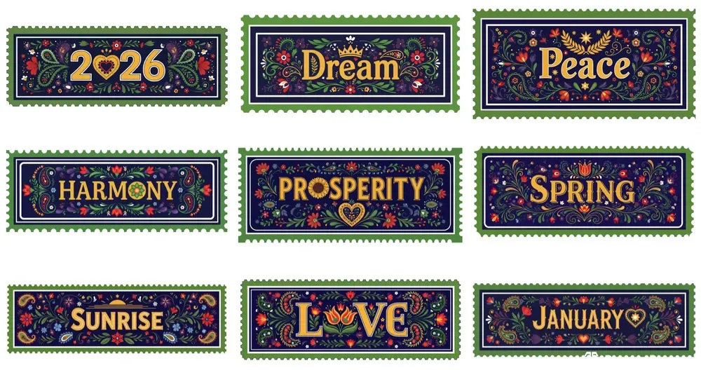 Folk Art Ornamental Lettering Banners