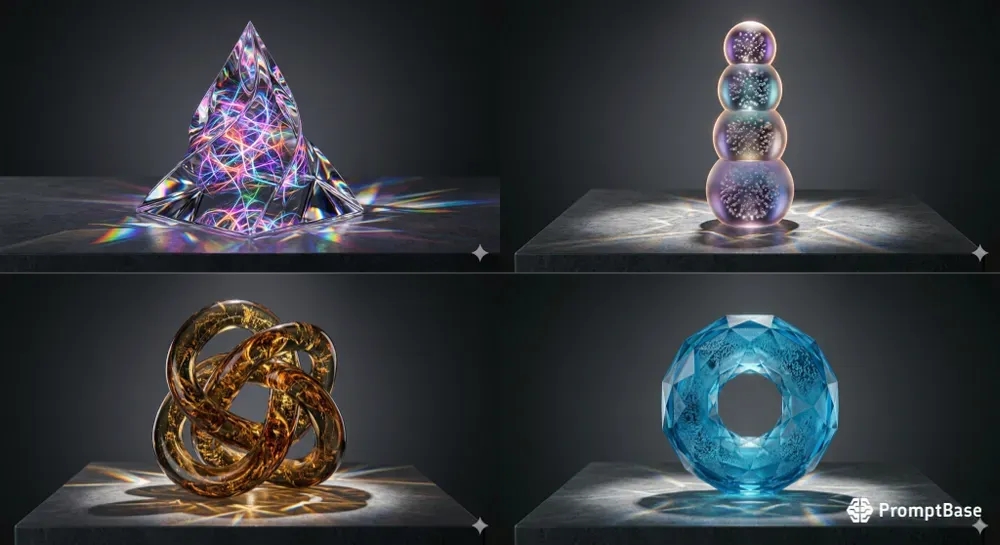 Abstract Minimalist Geometric Glass Sculptures
