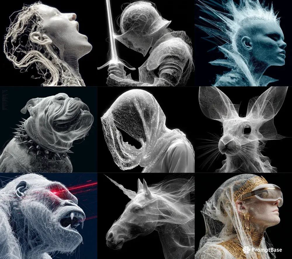 Digital Wireframe Myth Portraits