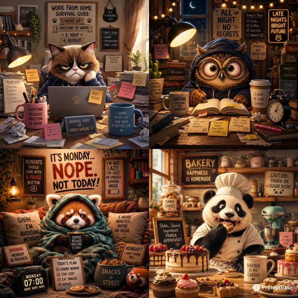 Whimsical Cozy Character Quote Posters