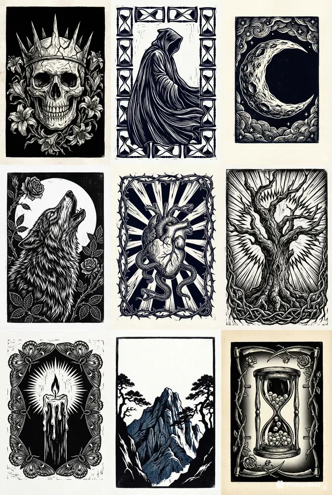 Gothic Fantasy Woodcut Illustration Cards