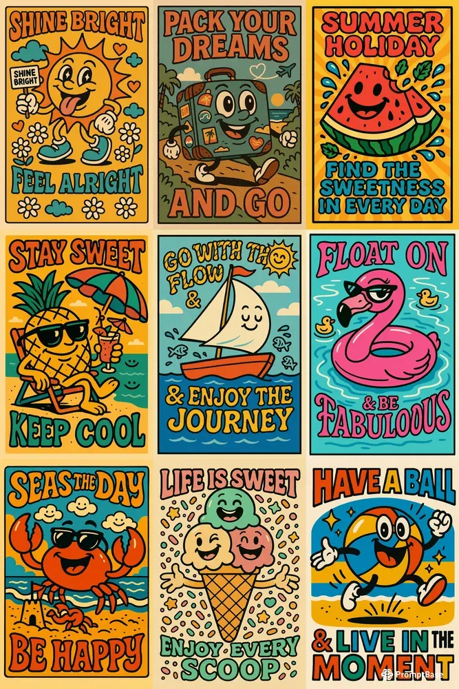 Vintage Summer Cartoon Vibes Posters