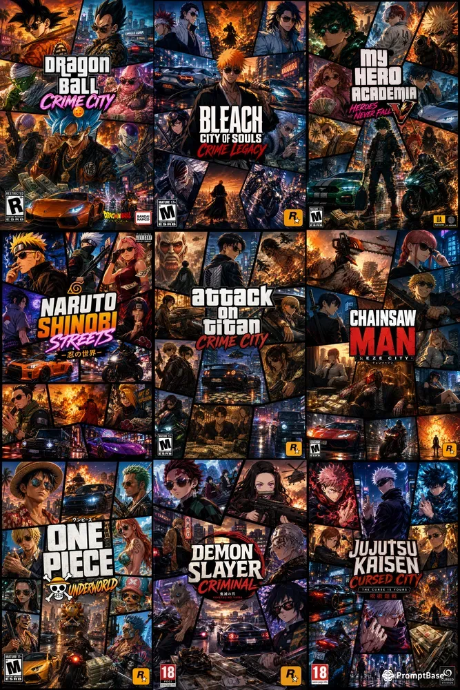 Anime X Crime Game Cinematic Posters