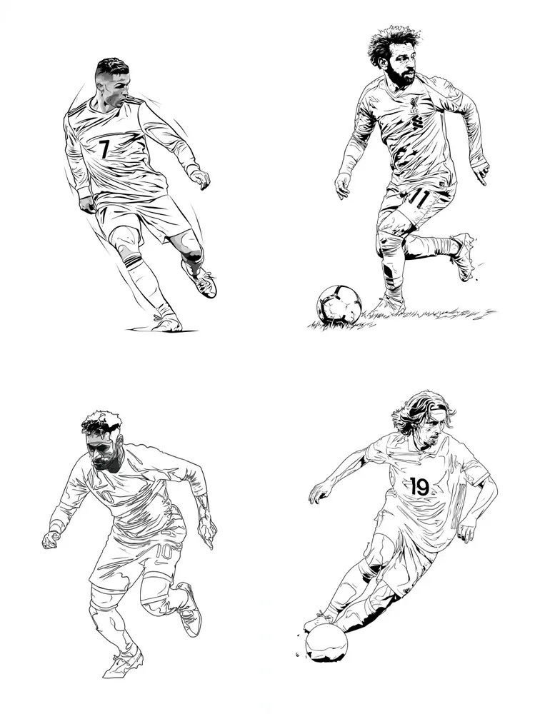 Minimal Line Art Football Players