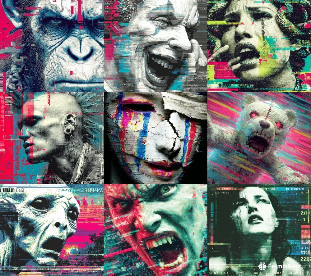 Cyberpunk Glitch Signal Portraits