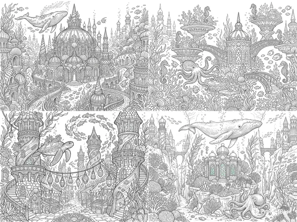 Enchanted Underwater City Coloring Pages