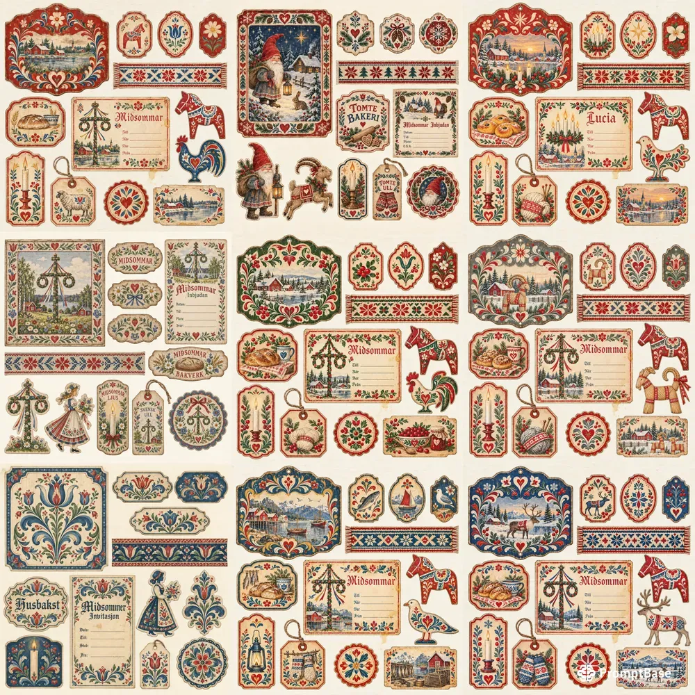Scandinavian Folk Ephemera Sheets
